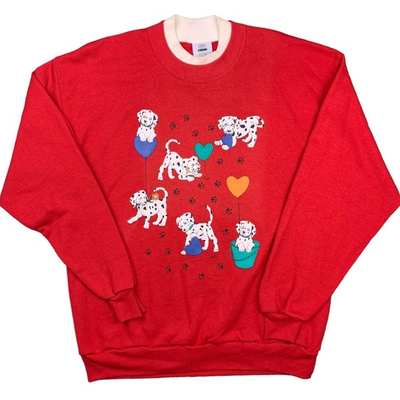Vintage Tops Vintage 9s Dog Sweater Red Fleece Novelty Sweatshirt